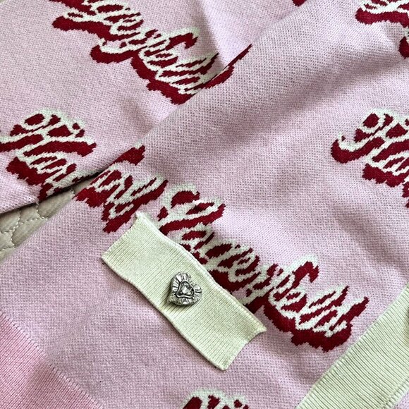 $399 NWT Karl Lagerfeld Women Pink Logo Cardigan Sweater Jacket Rhinestone Heart - Picture 8 of 14